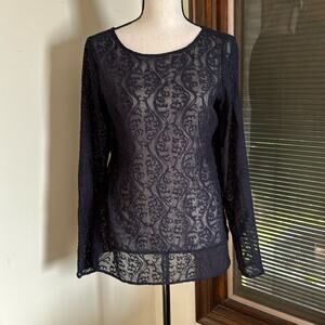 Loft | Sheer Lace Long Sleeve Shirt Size S